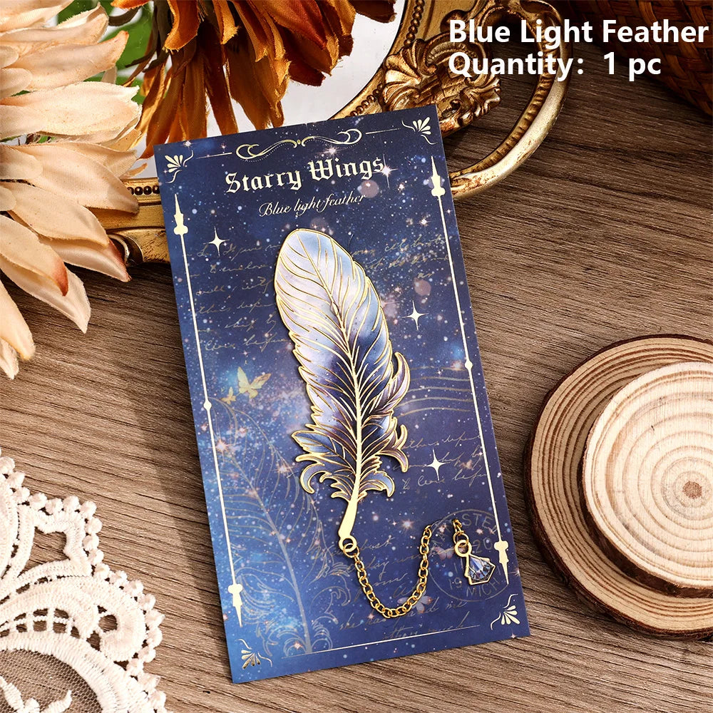 Colorful Feather Metal Bookmark with Pendant – Elegant Gift for Book Lovers