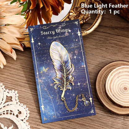 Colorful Feather Metal Bookmark with Pendant – Elegant Gift for Book Lovers