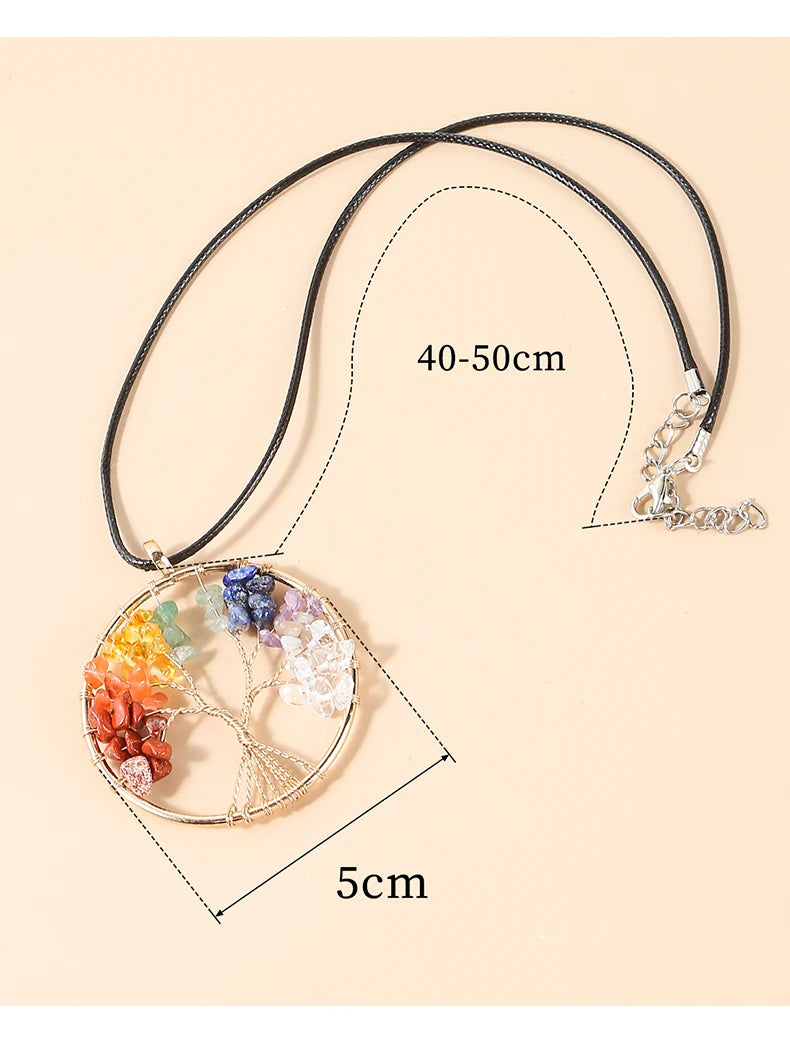 7 Chakras Tree of Life Pendant Necklace Gold Crystal Beads Reiki Healing Jewelry