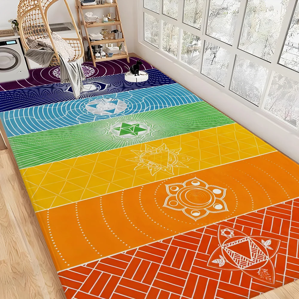 Rainbow 7 Chakra Mandala Yoga Door Mat Non Slip Washable Boho Home Rug