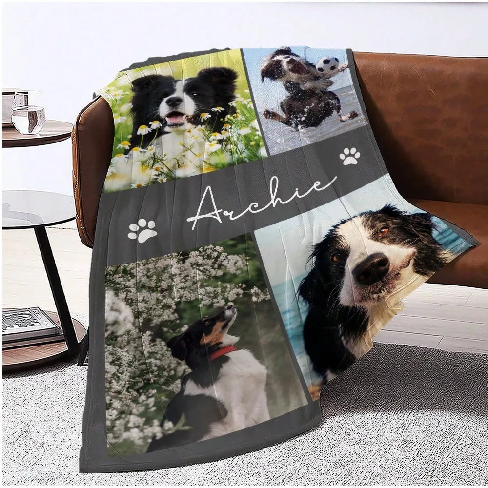 Personalized Pet Flannel Blanket with Name & Photo – Custom Dog or Cat Gift for Home, Camping & Travel