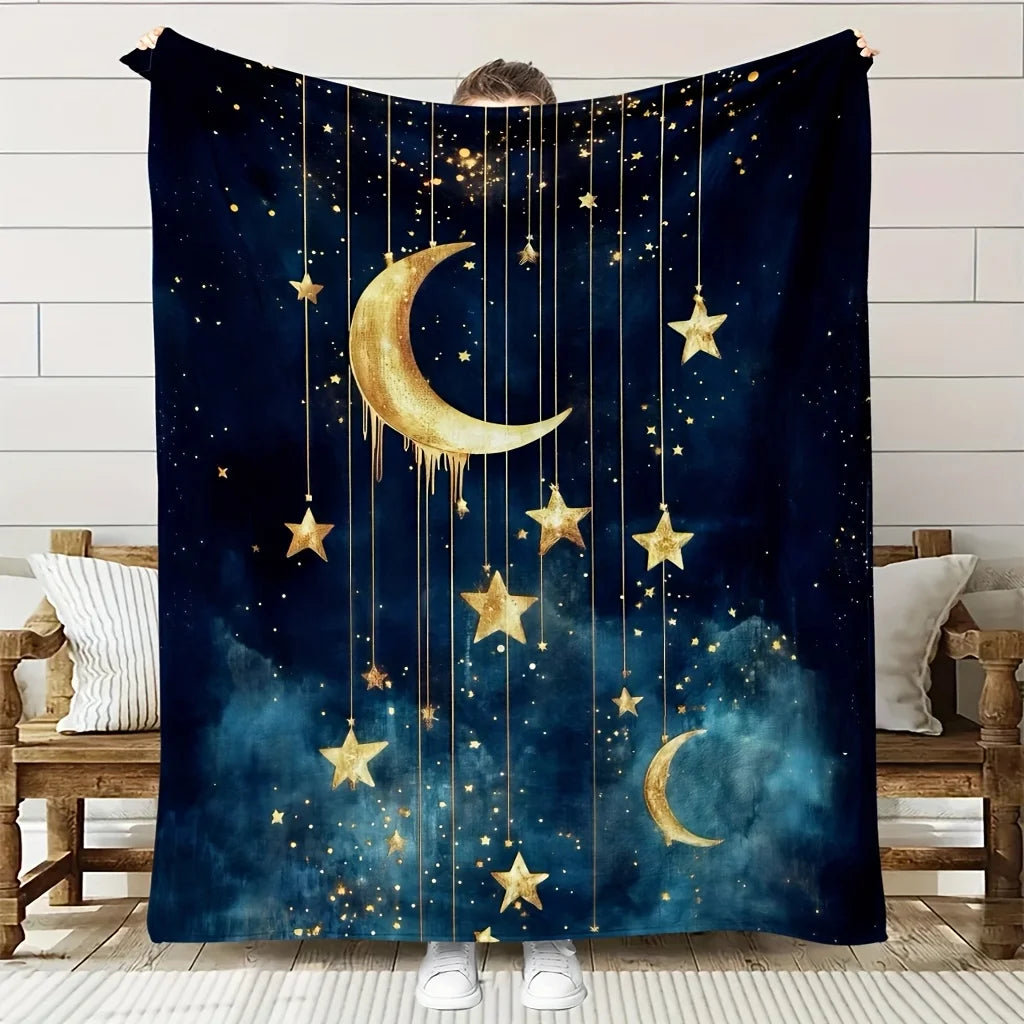 Mystical Moon and Stars Blanket – Soft Flannel Cosmic Throw for Night Sky Lovers