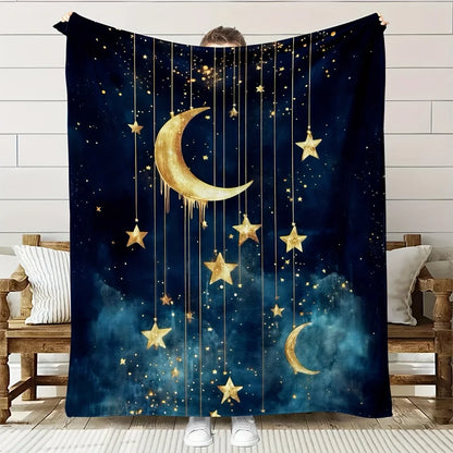Mystical Moon and Stars Blanket – Soft Flannel Cosmic Throw for Night Sky Lovers