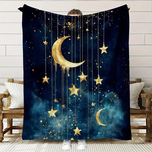 Mystical Moon and Stars Blanket – Soft Flannel Cosmic Throw for Night Sky Lovers