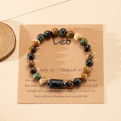 12 Zodiac Sign Constellation Natural Stone Beaded Bracelet with Tiger Eye 8mm Beads for Women and Men