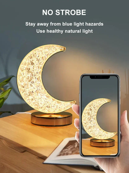 Crystal Touch Dimming Moon Night Light Rechargeable LED Bedroom Decor