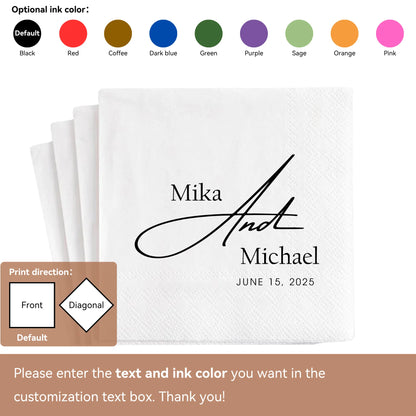 Personalized Wedding Paper Napkins | Custom Monogram Cocktail & Party Napkins