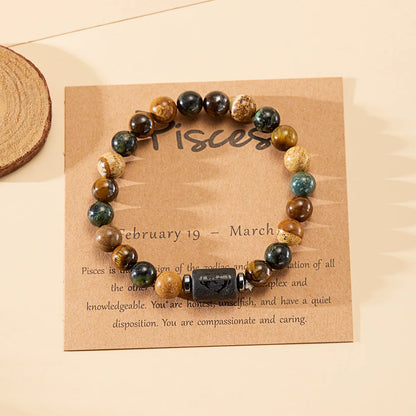 12 Zodiac Sign Constellation Natural Stone Beaded Bracelet with Tiger Eye 8mm Beads for Women and Men