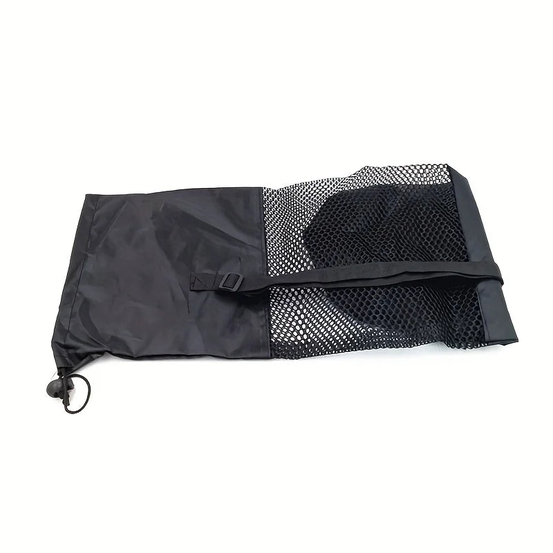 Black yoga mat mesh bag design on a white background