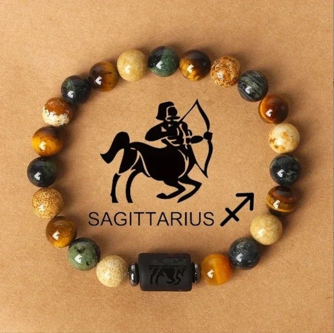 12 Zodiac Signs Constellation Bracelet – Tiger Eye Stone Beaded Jewelry for Men and Women