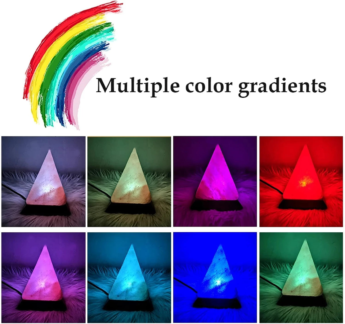 USB Himalayan Salt Lamp with 8 Colors Changing Hand Carved Purifier Night Light Wooden Base Himalayan Natural Crystal Rock Lamp