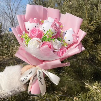 Hello Kitty Sanrio Plush Bouquet Doll with Artificial Flowers Kawaii Gift 35 cm
