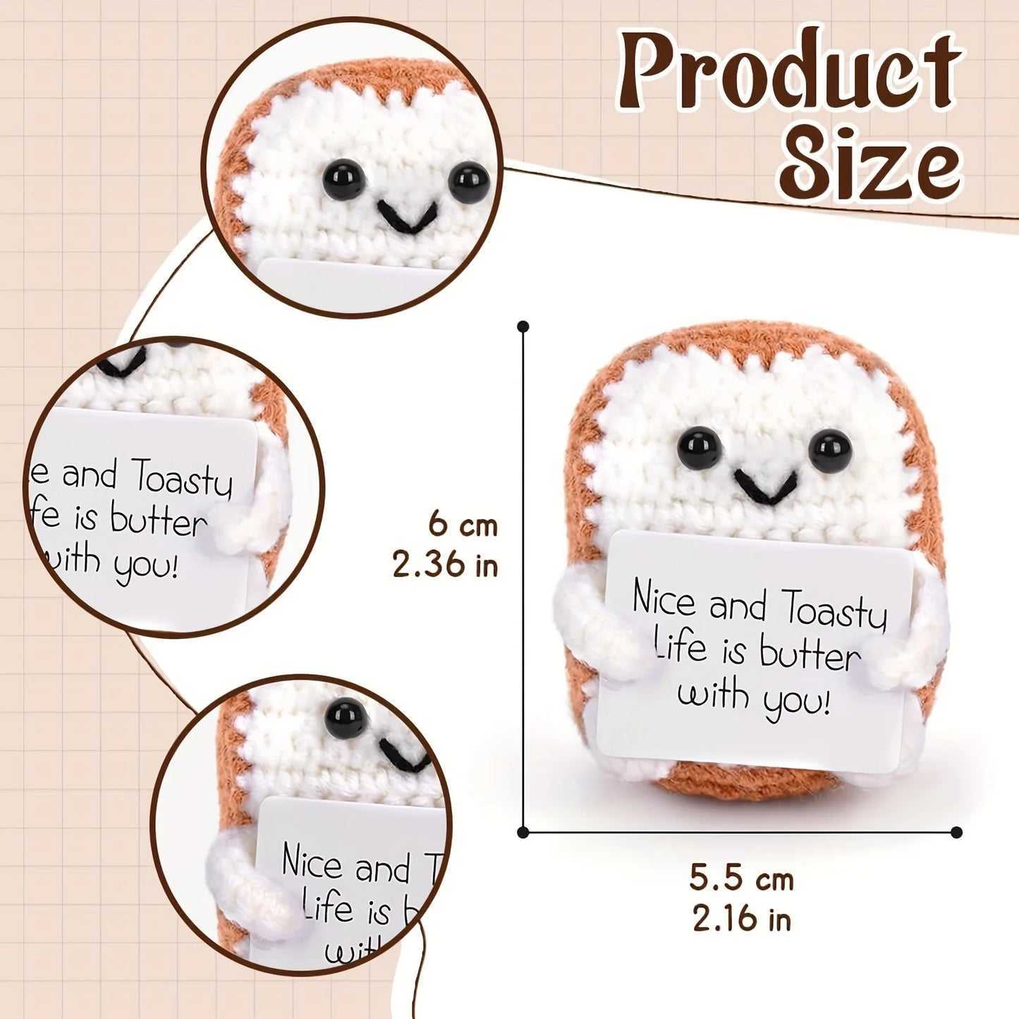 Crocheted Toast Plush Ornament with Cute Quote