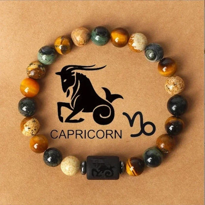 12 Zodiac Signs Constellation Bracelet – Tiger Eye Stone Beaded Jewelry for Men and Women