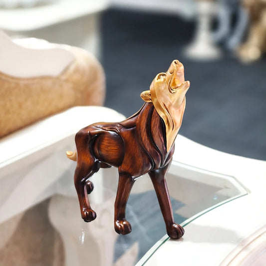 Wood Grain Howling Wolf Resin Sculpture