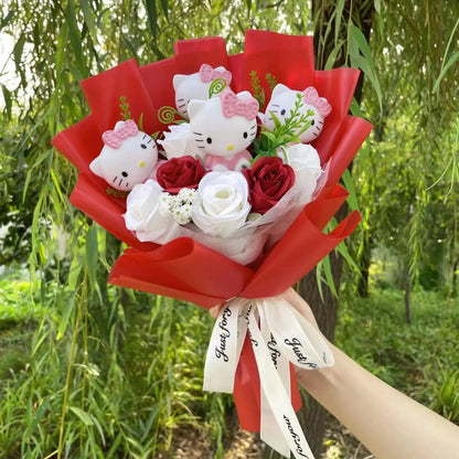 Hello Kitty Sanrio Plush Bouquet Doll with Artificial Flowers Kawaii Gift 35 cm