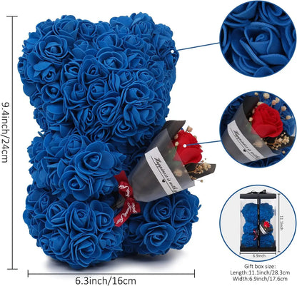 Eternal Rose Teddy Bear Artificial Flower Gift for Mom Valentine’s Day and Anniversary Decor