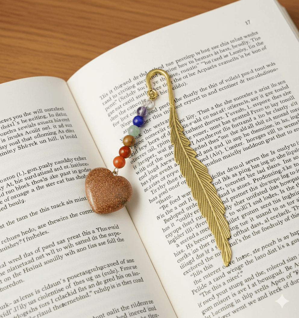 Seven Chakra Agate Heart Feather Bookmark
