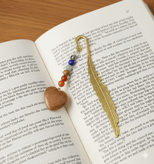 Seven Chakra Agate Heart Feather Bookmark