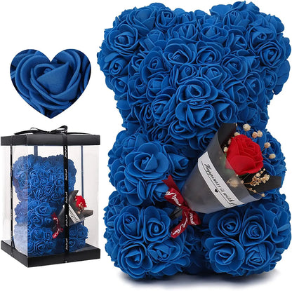 Eternal Rose Teddy Bear Artificial Flower Gift for Mom Valentine’s Day and Anniversary Decor
