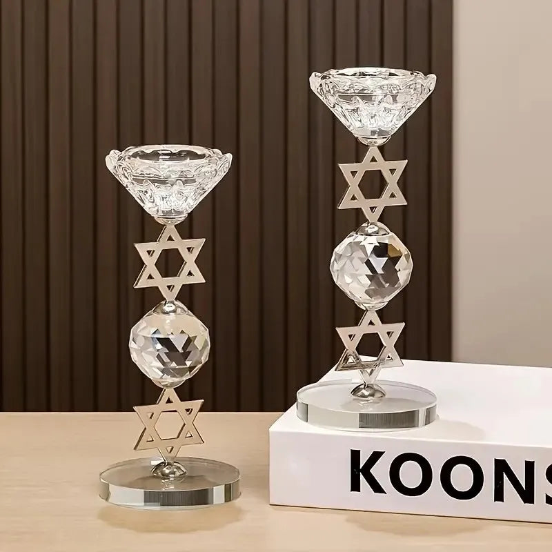 Hexagram Crystal Candle Holder – Sacred Geometry Altar Decor for Meditation, Yoga, and Healing Spaces