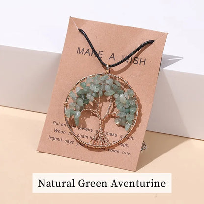 7 Chakras Tree of Life Pendant Necklace Gold Crystal Beads Reiki Healing Jewelry