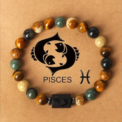 12 Zodiac Signs Constellation Bracelet – Tiger Eye Stone Beaded Jewelry for Men and Women