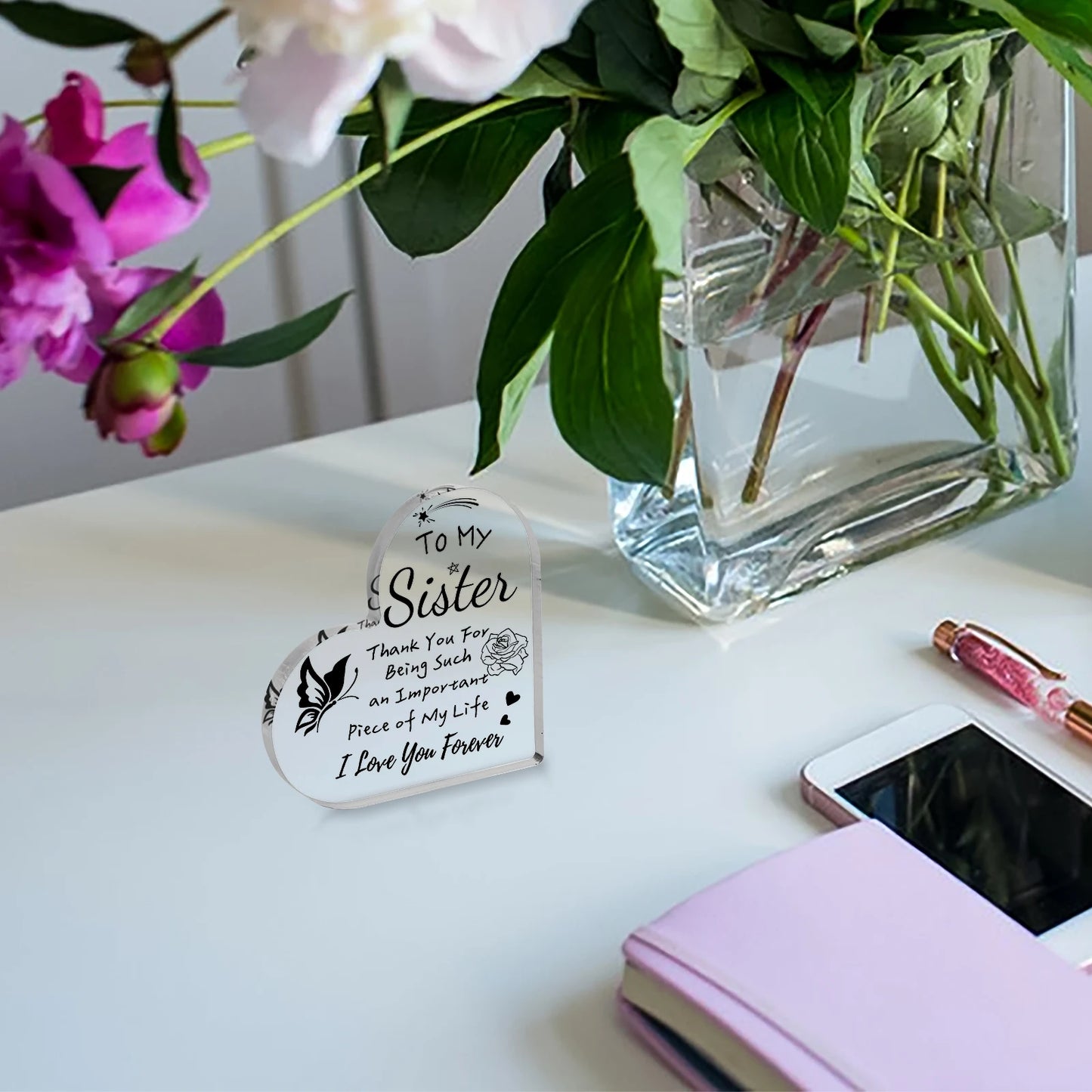 To My Sister Acrylic Heart Plaque – A Forever Love Keepsake