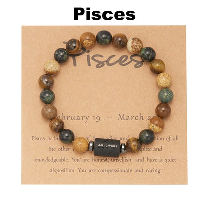 12 Zodiac Sign Constellation Natural Stone Beaded Bracelet with Tiger Eye 8mm Beads for Women and Men