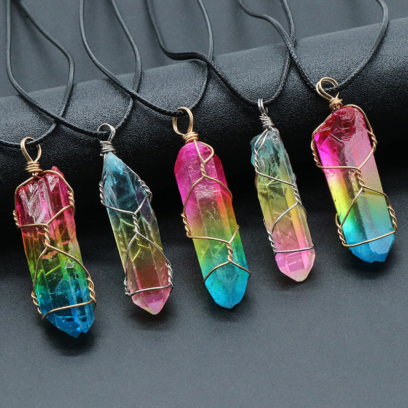 Tree of Life crystal pillar pendant with healing stone