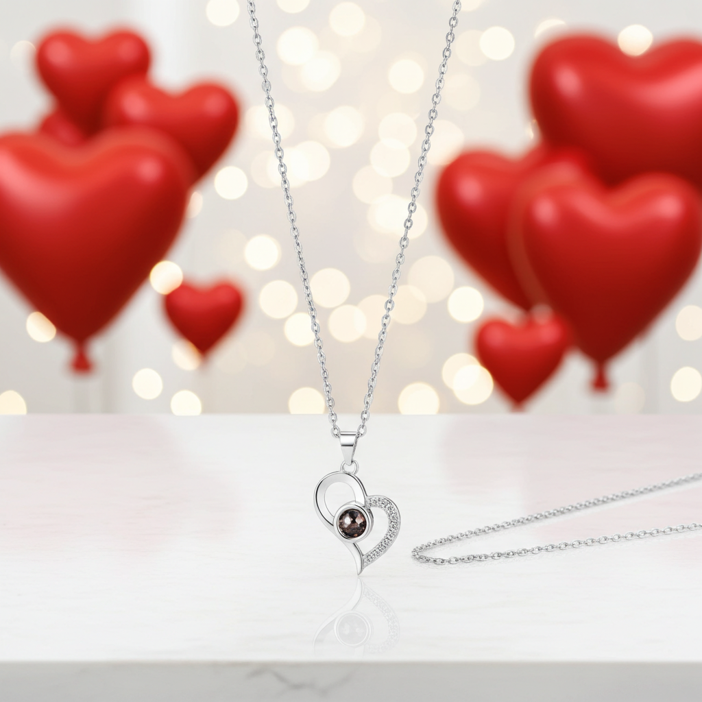 Heart Shaped Red Rose Projection Necklace with Gift Box Romantic Jewelry