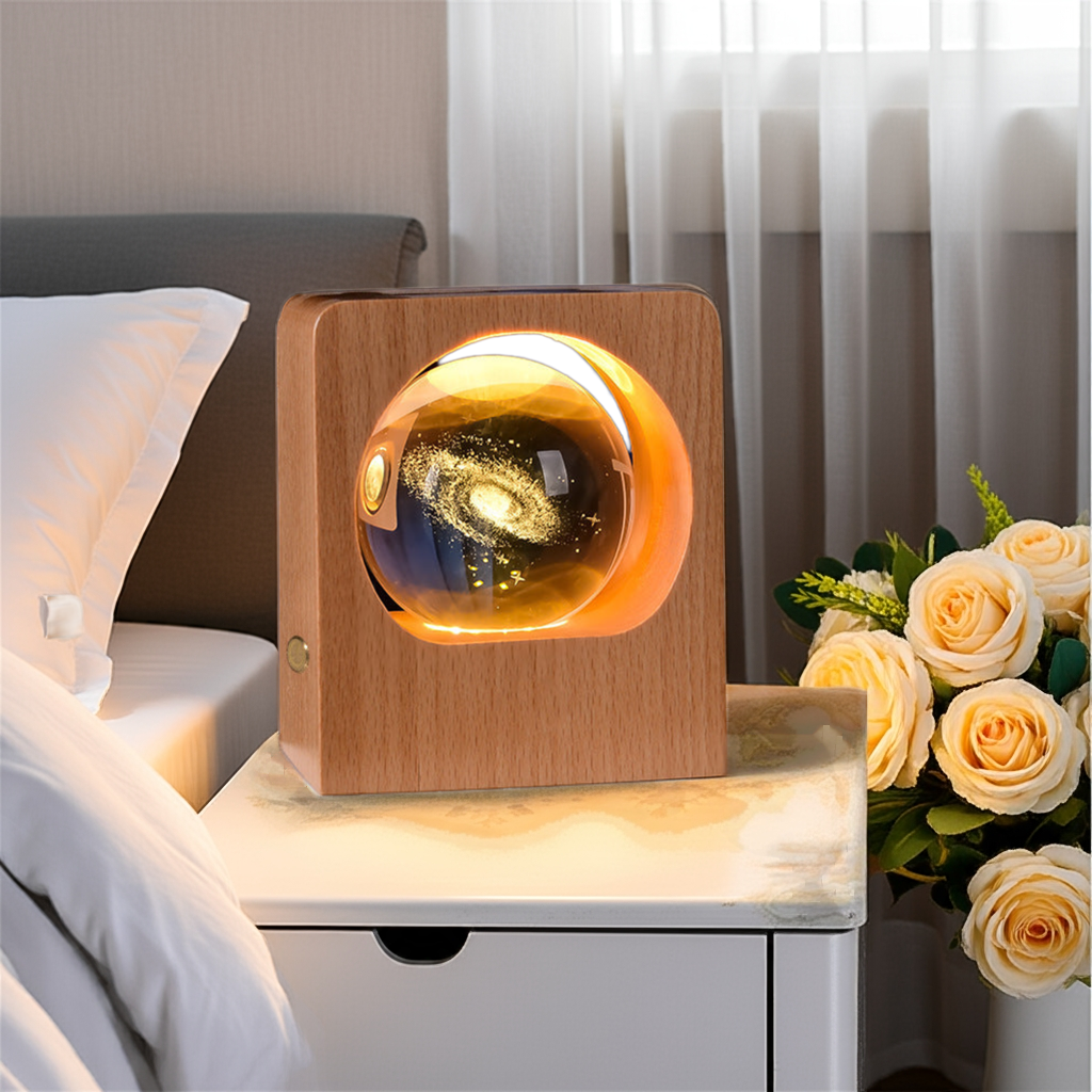 Cosmic Crystal Ball 3D Laser Engraved LED Night Light with Galaxy Moon Solar System Designs
