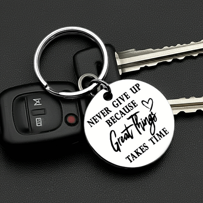 Inspirational Stainless Steel Keychain – Never Give Up Motivational Gift for Encouragement