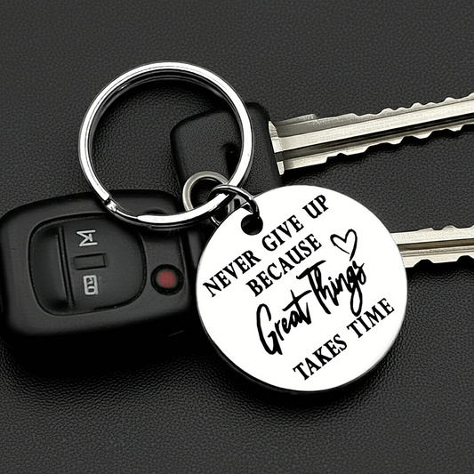 Inspirational Stainless Steel Keychain – Never Give Up Motivational Gift for Encouragement