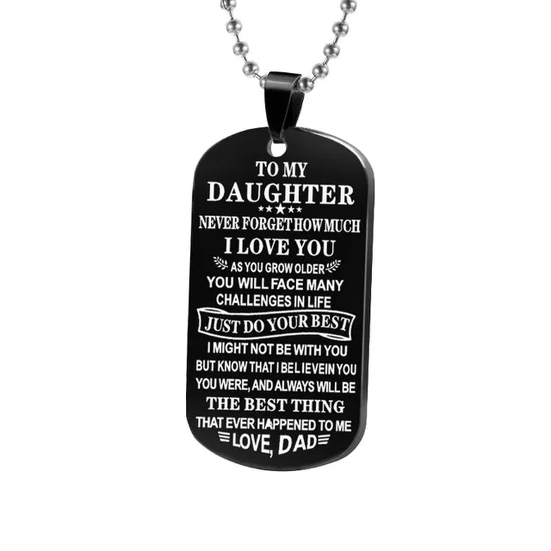 Family Dog Tags Pendant Necklace with Stainless Steel Chain - Engraved "To My Son/Daughter, Love Dad/Mom"