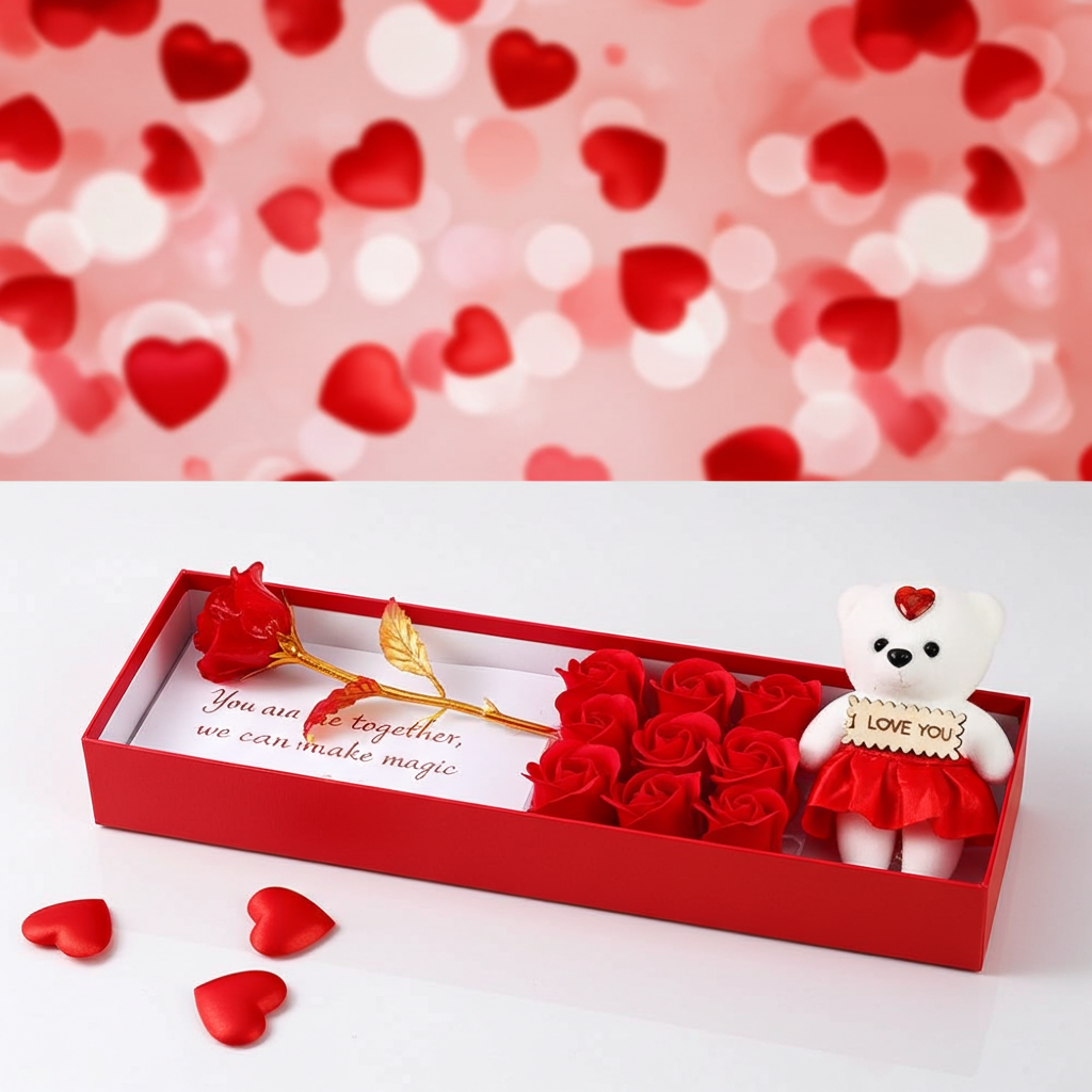 Luxury Soap Rose Gift Box with Plush Bear Elegant Artificial Flower Keepsake