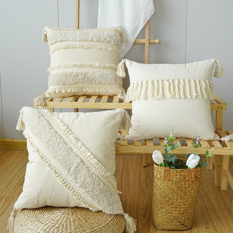 Boho Tufted Tassel Pillowcase Cushion Cover – Ethnic Canvas Decorative Throw Pillow