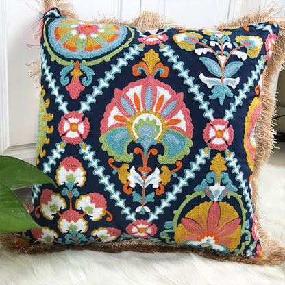 Embroidered Fringe Boho Pillowcase – Vintage Cotton Cushion Cover