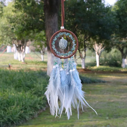 Natural Agate Dream Catchers 7 Chakra Crystal Gemstone Dream Catcher Tree Life Crystal Feather Dream Catchers Bedroom Hangings