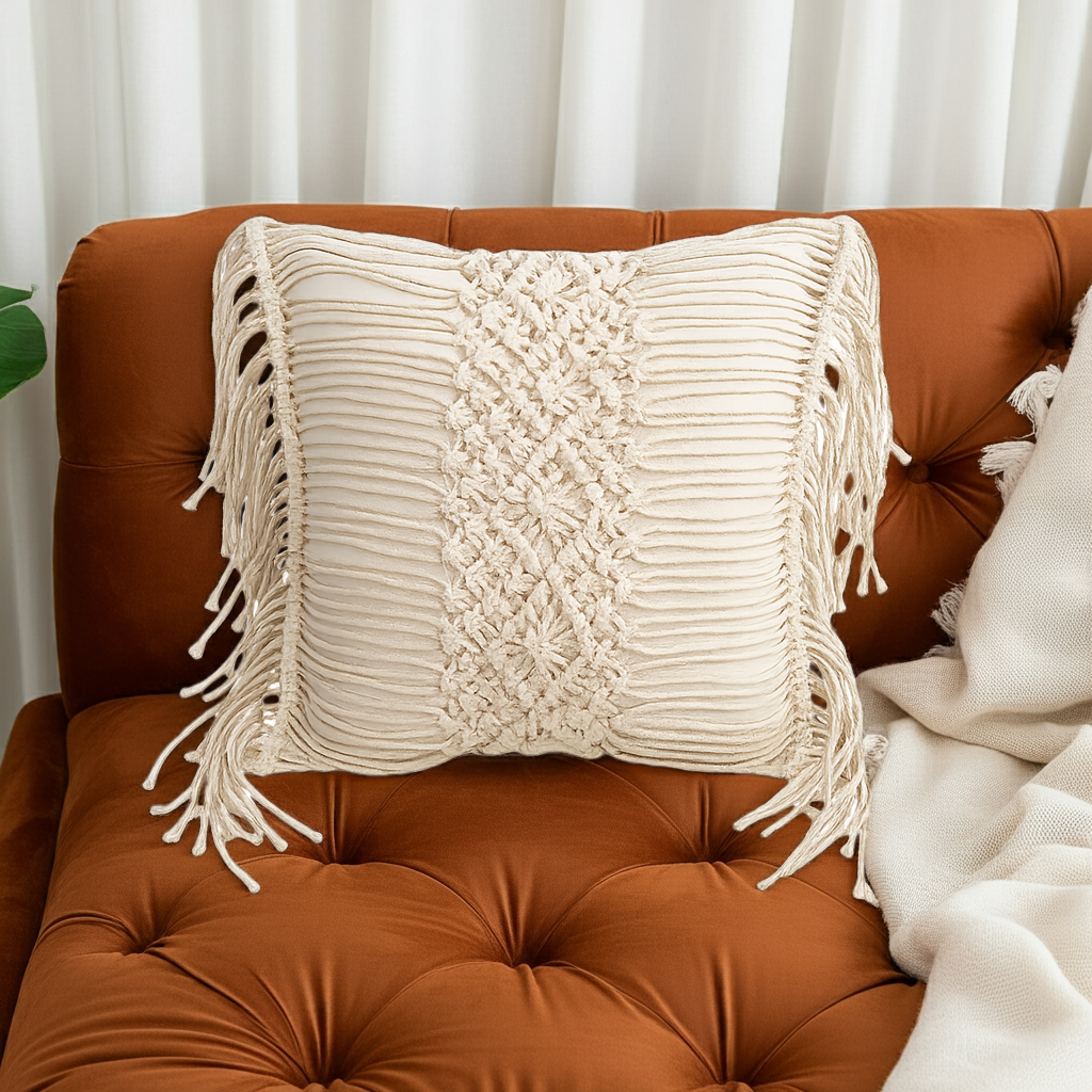 Bohemian Handwoven Macrame Cotton Cushion Cover 45x45cm