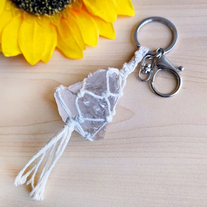 Amethyst Citrine Quartz Crystals Crystals Macrame Keychains for Women Natural Stone Tassel Key Rings Pendant Accessories Gift