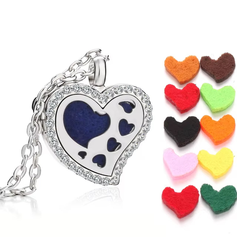 2023 New Aromatherapy Necklace Diffuser Pendant Locket Crystal Tree Love Heart Perfume Essential Oil Diffuser Necklace for Women