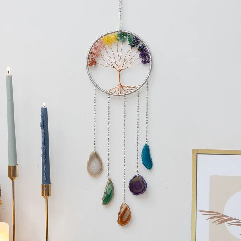 7 Chakra Gemstone Tree of Life Dream Catchers Color Agate Wall Hangings Room Window Garden Wind Chimes Dream Catchers Home Decor