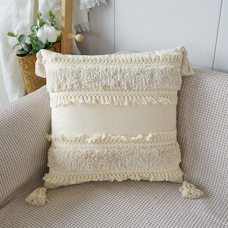 Boho Tufted Tassel Pillowcase Cushion Cover – Ethnic Canvas Decorative Throw Pillow