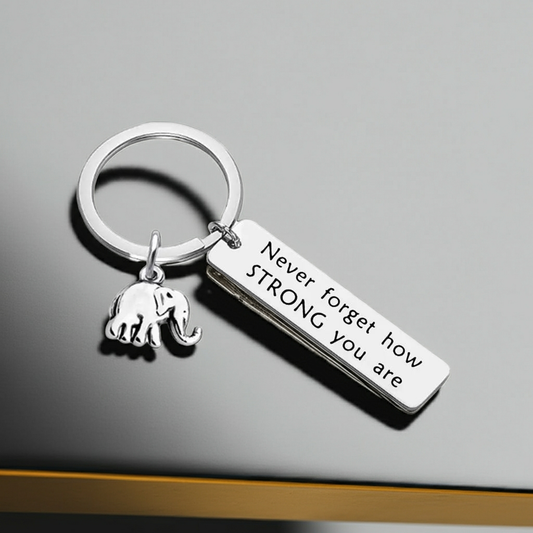 Never Forget How Strong You Are Elephant Keychain – Inspirational Stainless Steel Pendant