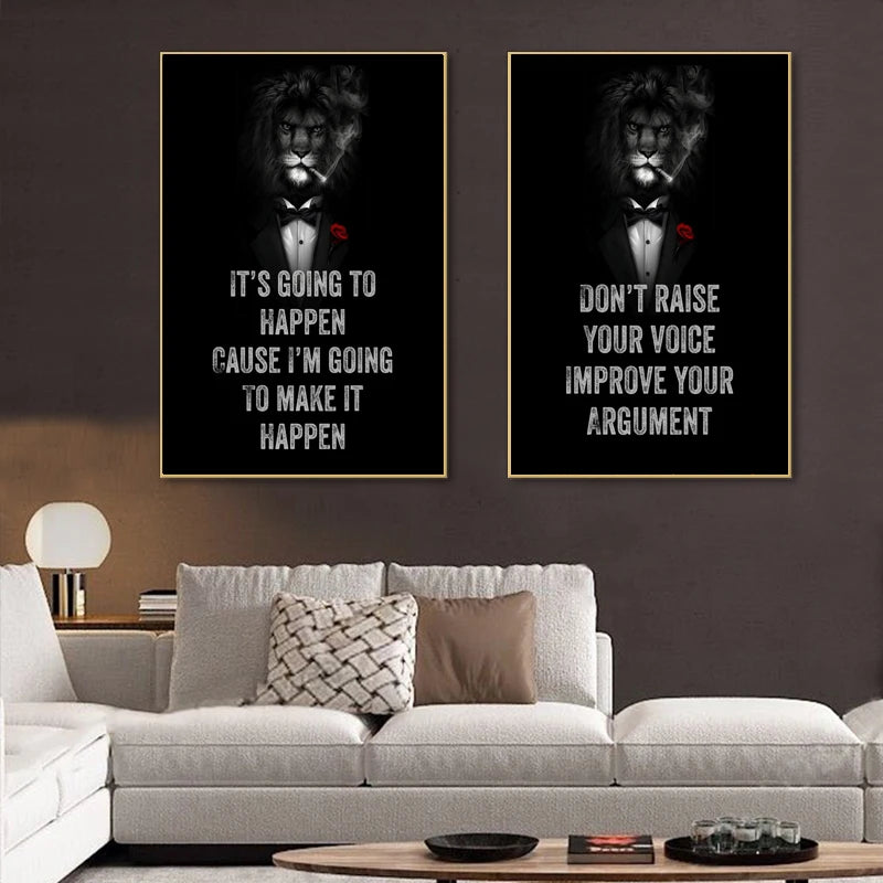 "Lion Inspirational Quotes Canvas Painting - Motivational Wall Art for Home Decor"