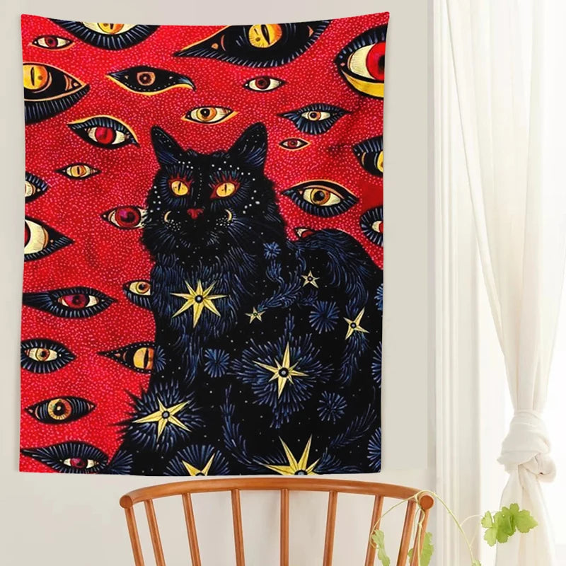 Cat Coven Tapestry Printed Witchcraft Hippie Wall Hanging Bohemian Wall Tapestry Mandala Wall Art Aesthetic Room Decor Decor