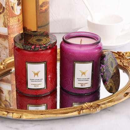 Serenity Embossed Glass Aromatherapy Soy Candle