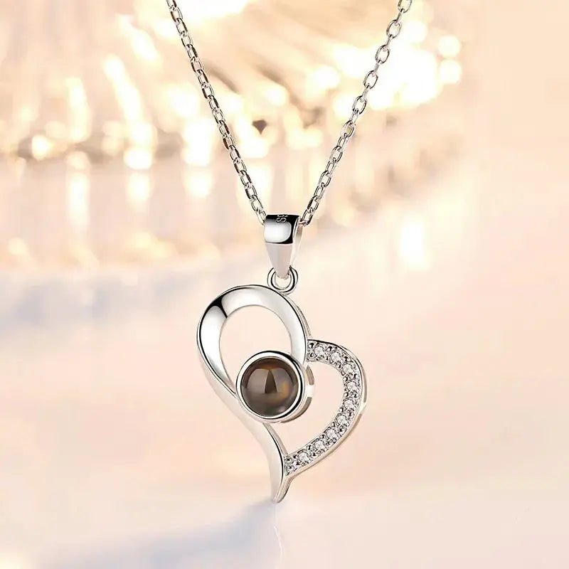 Projection Necklace Set with Rose Gift Box I Love You Heart-Shaped Pendant Jewelry Y2K