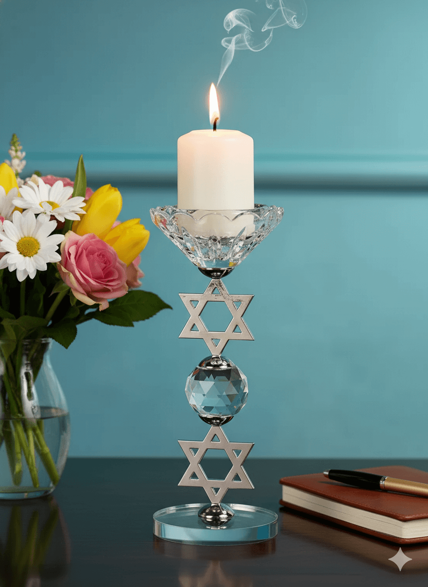 Hexagram Crystal Candle Holder – Sacred Geometry Altar Decor for Meditation, Yoga, and Healing Spaces